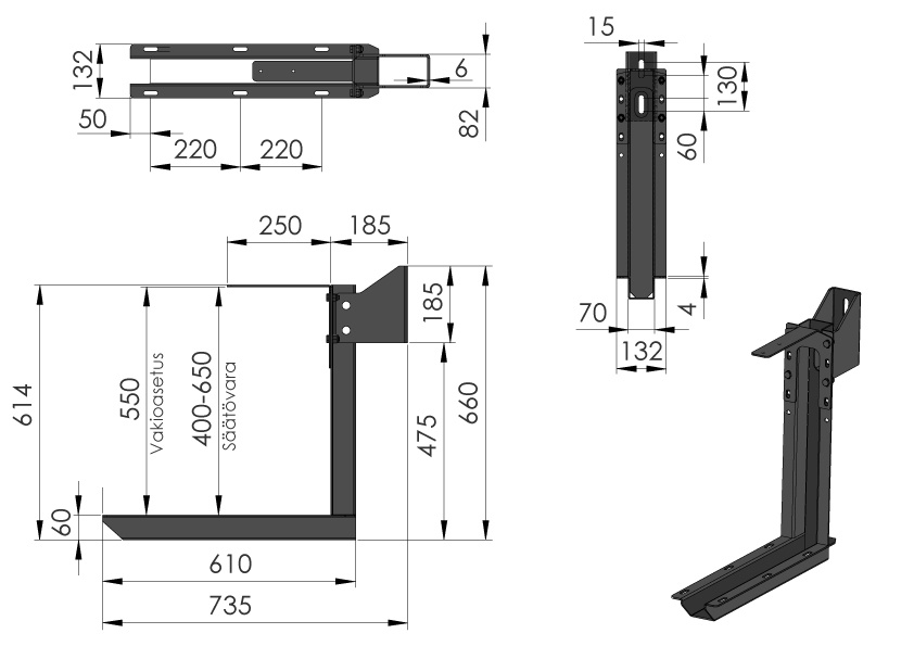 L-kannake työkalulaatikolle K=400-650mm - Image 2